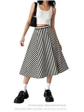Graphic Stripe A-Line Skirt S Black White Indie Sleaze Mod Art School